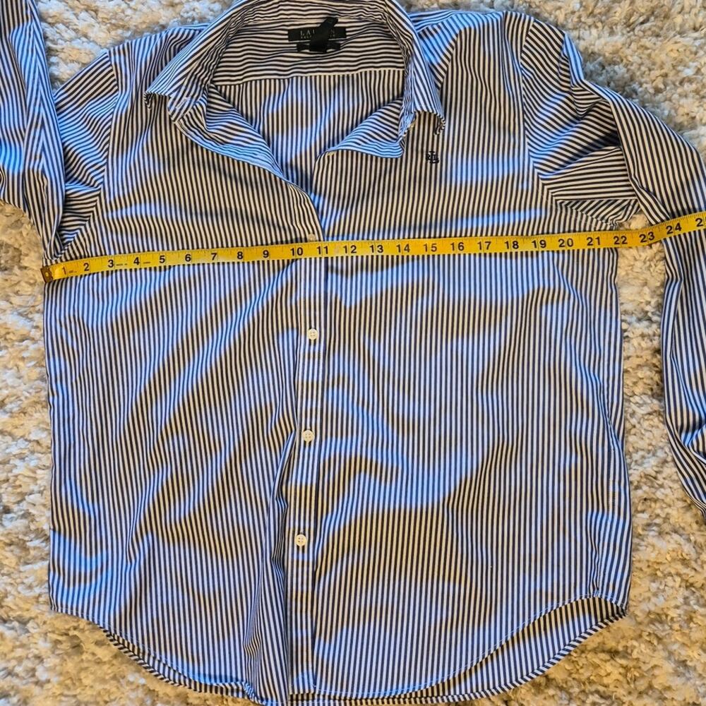 Lauren Ralph Lauren Blue White Striped Cotton Button Down Shirt - Picture 8 of 8